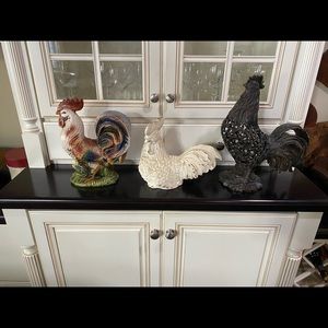 Three unique collectible rooster statues one vintage